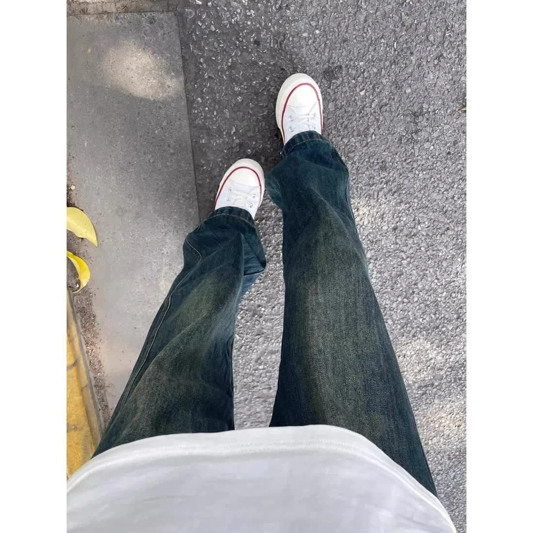 美式复古深蓝色牛仔裤男夏季vintage水洗直筒长裤痞帅高级感裤子