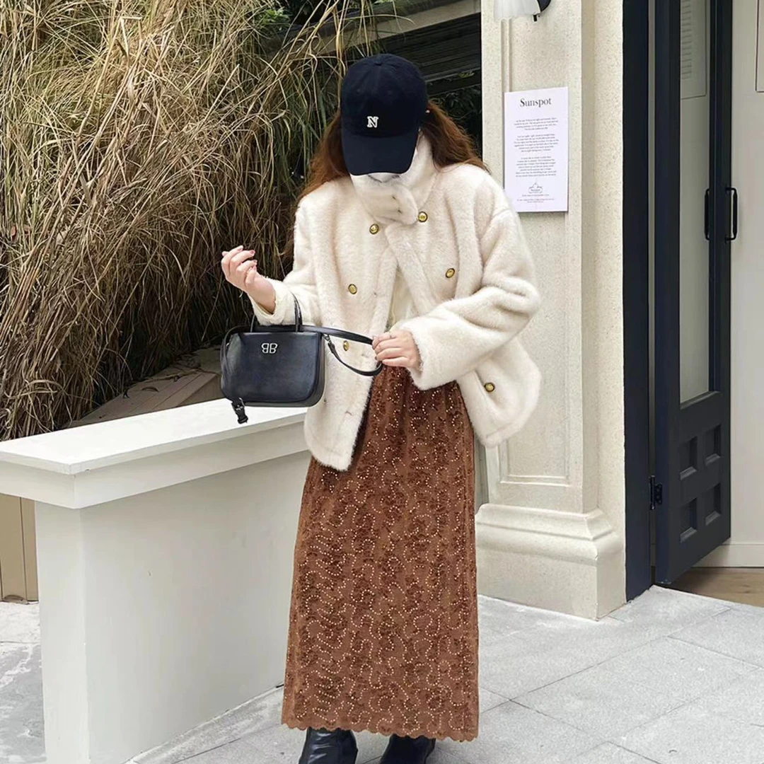 新款时尚设计感高领保暖2023冬韩版皮毛一体短外套