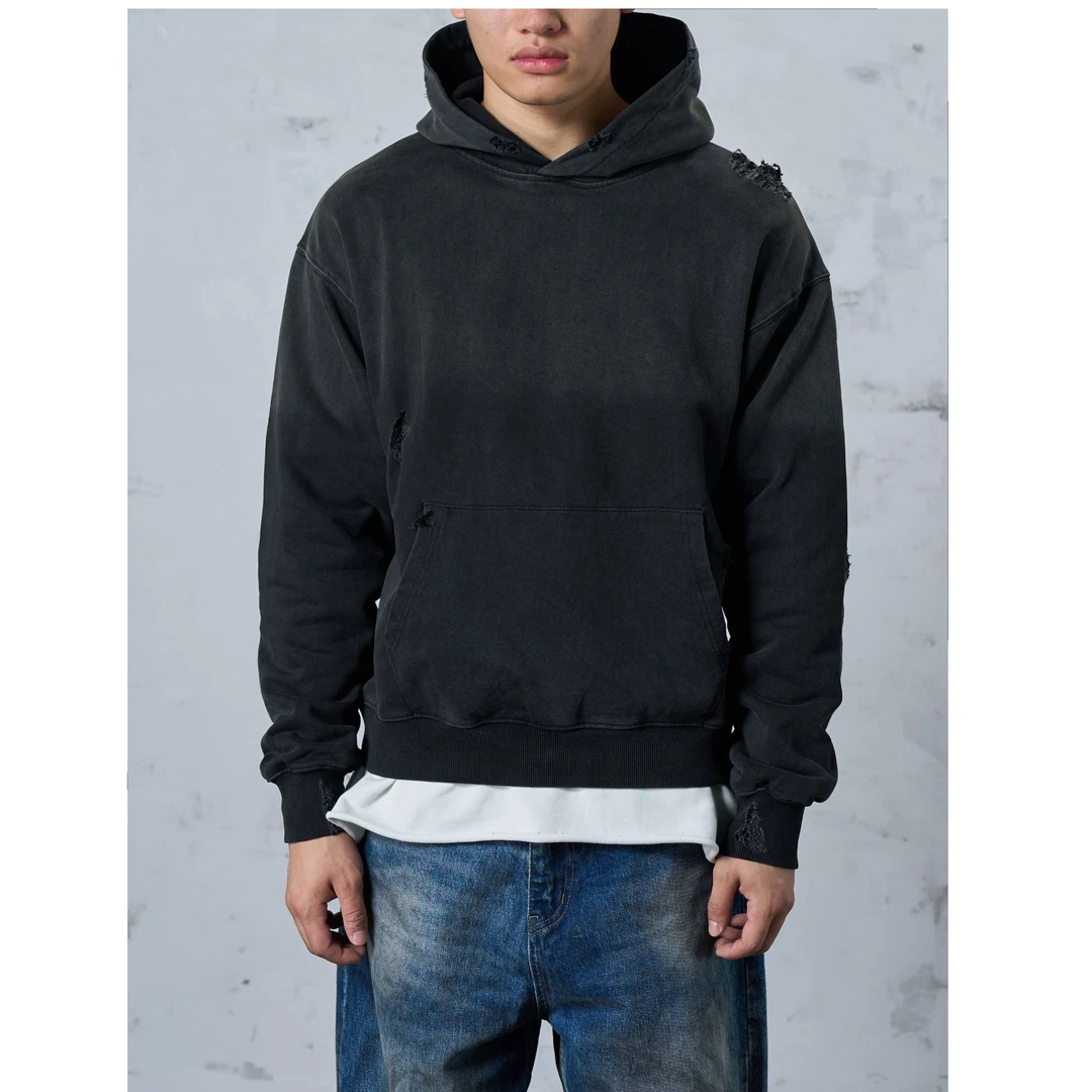 DOKIE【3255】新款连帽套头休闲水洗做旧复古泼墨男女同款高街卫衣