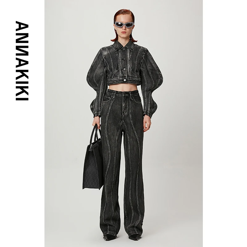 【COCO精选 】 ANNAKIKI  波浪袖分割牛仔外套3B30614123A