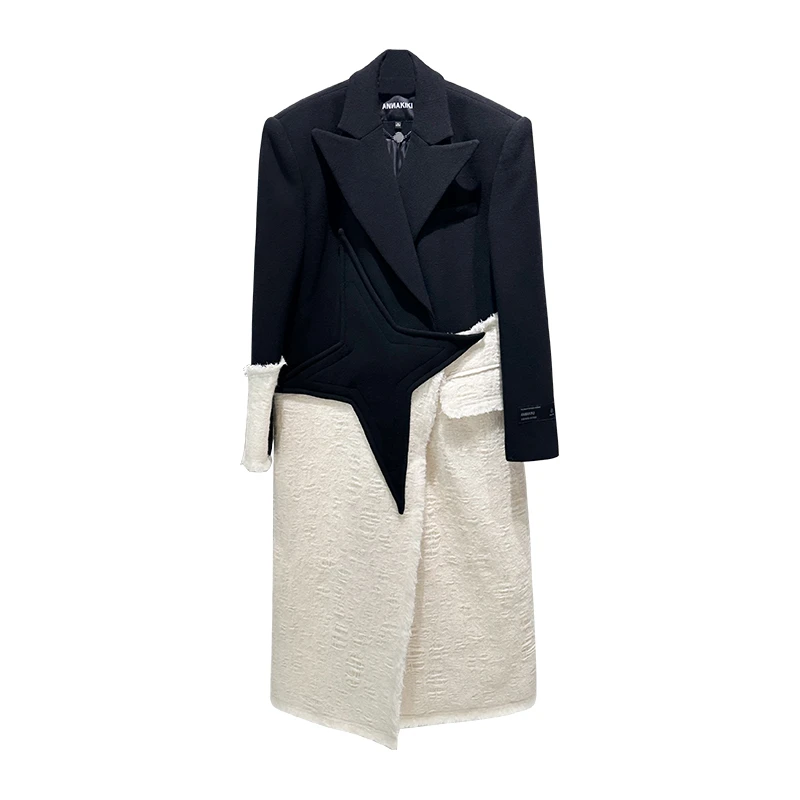 【AUNISEX专属】 ANNAKIKI 毛呢毛边拼色大衣3C4T1749H040