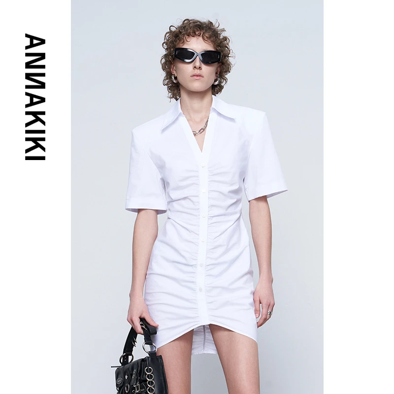 【COCO精选】ANNAKIKI 黑白两色褶皱收腰V领连衣裙3D2B0827H202