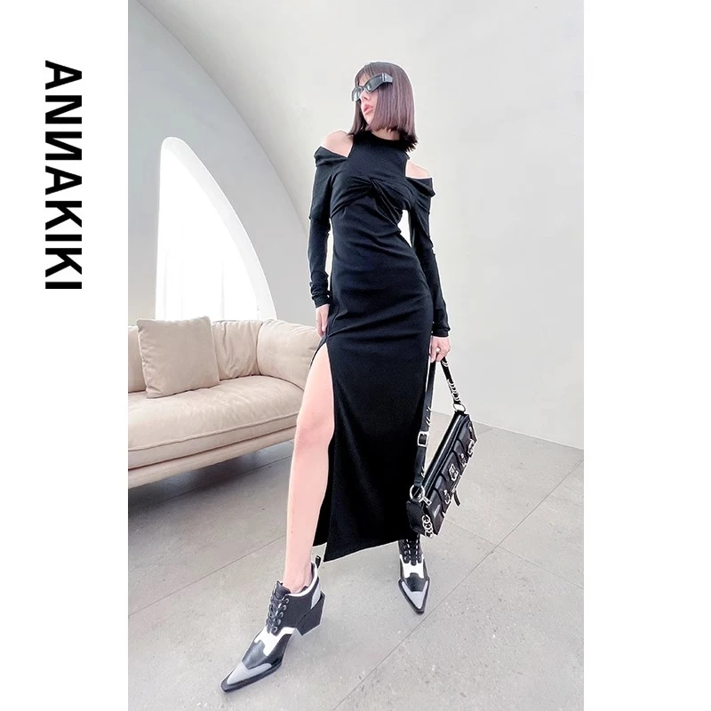 【AUNISEX专属】ANNAKIKI 露锁骨翻转开叉连衣裙 3C4A0828H528