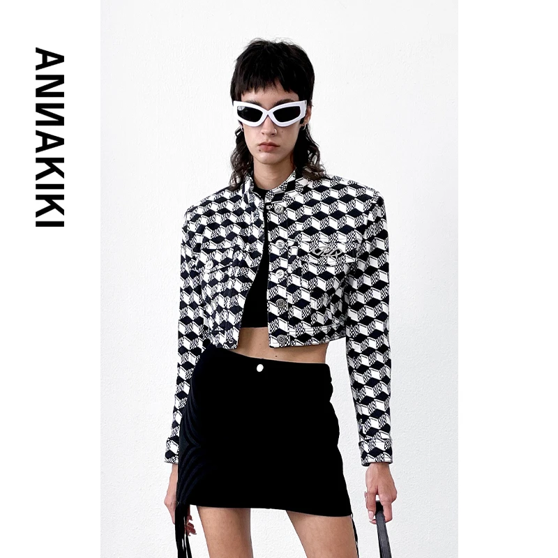 【AUNISEX专属】ANNAKIKI 3D几何立体棋盘格牛仔外套 3B30614418A