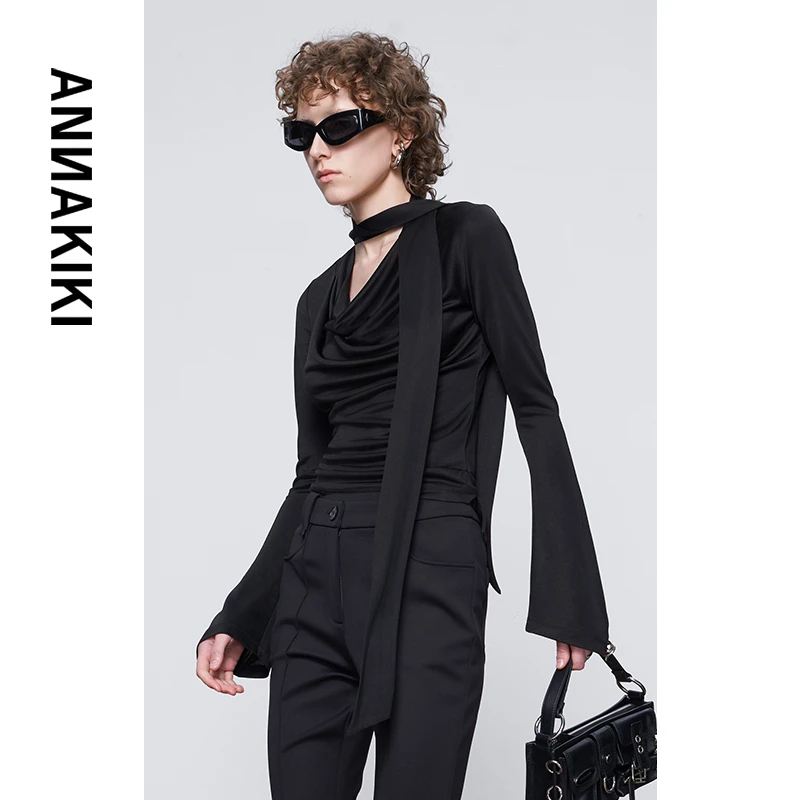 ANNAKIKI醋酸荡领围脖长袖上衣3D3A0205H320