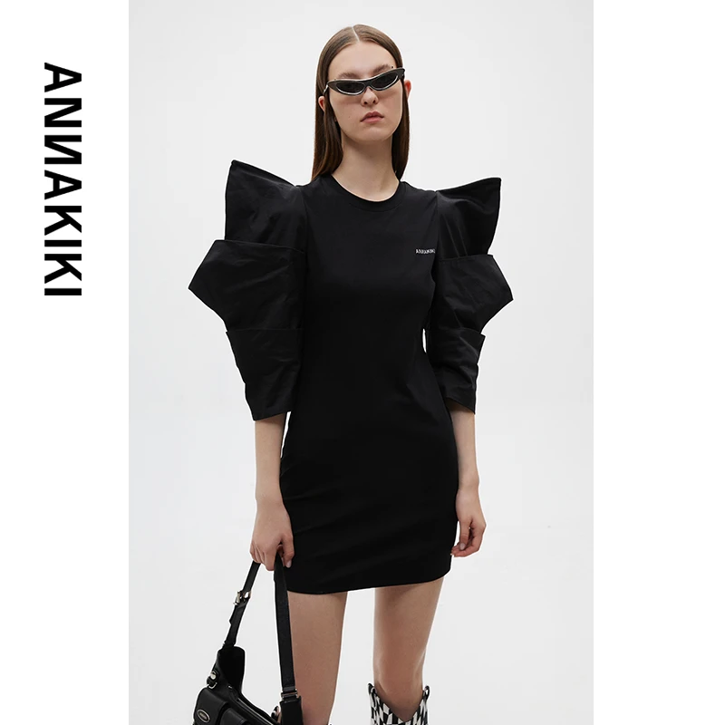 【AUNISEX 专属】Ｘ ANNAKIKI 3D立体几何建筑袖连衣裙 3B20828074A