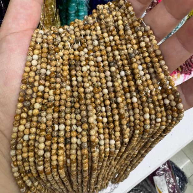 秋冬系列2-3Mm天然图画石小圆珠散珠半成品饰品手工串珠配珠