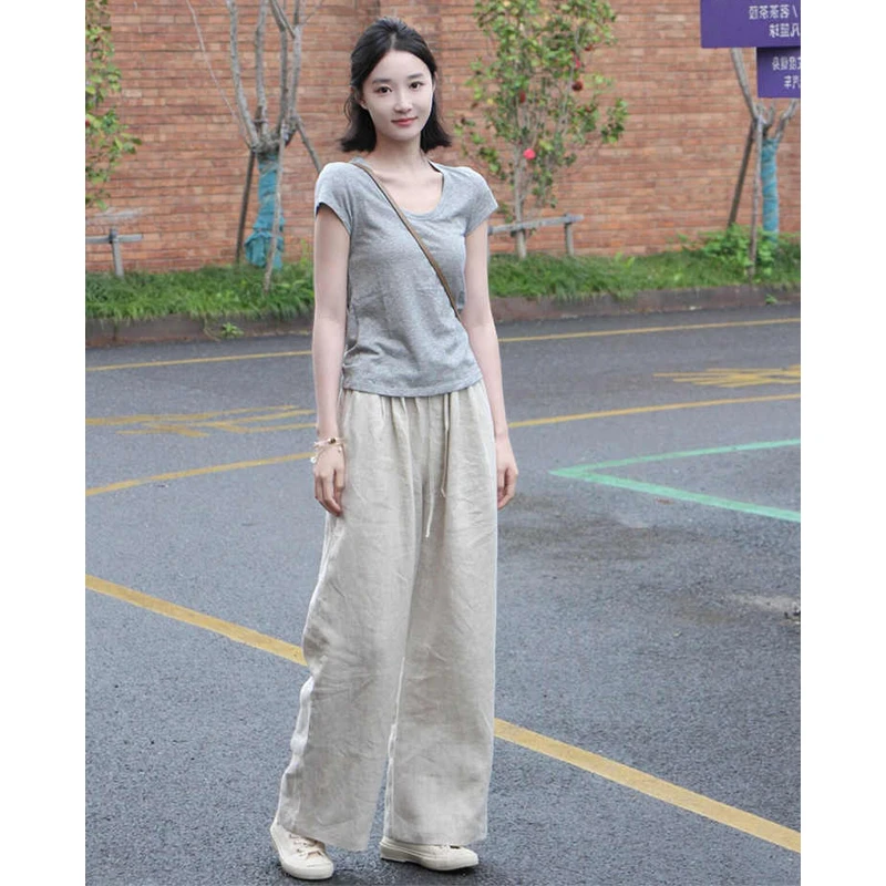 窄版亚麻阔腿裤女休闲直筒裤垂感棉麻裤子2025年新款夏季薄款女裤