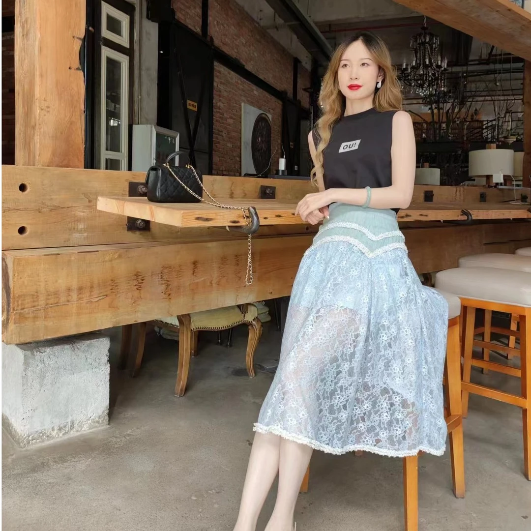 福利款蕾丝拼接牛仔半身裙151142020￥1399