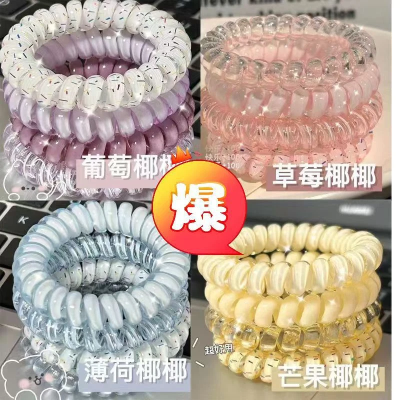 少女高品质简约波点电话线夏天清新百搭日常发绳耐用ins弹力