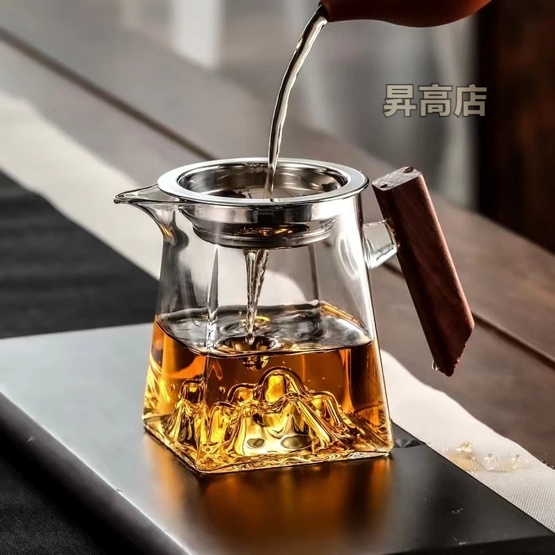玻璃观山加厚带手柄泡茶公杯观山茶杯耐高温茶具过滤茶器