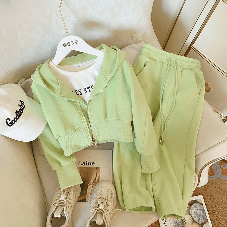 女童套装春装2024新款儿童洋气连帽卫衣小个子卫裤休闲运动春秋款