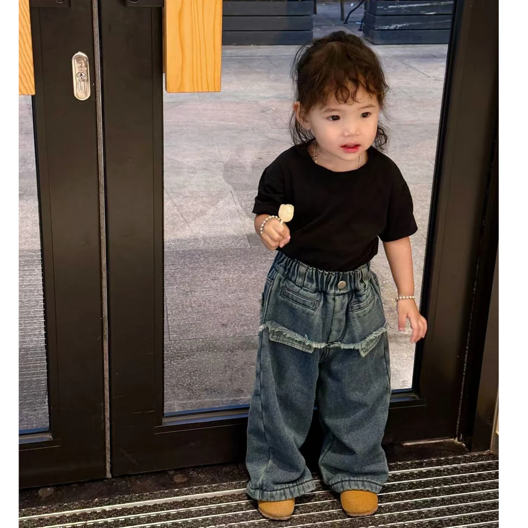 日单  儿童碎碎边牛仔裤