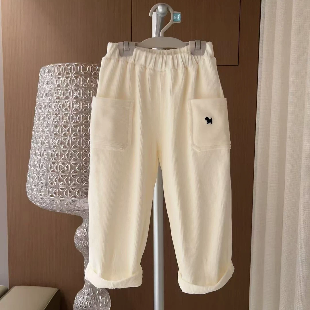 小狗 白色条绒长裤