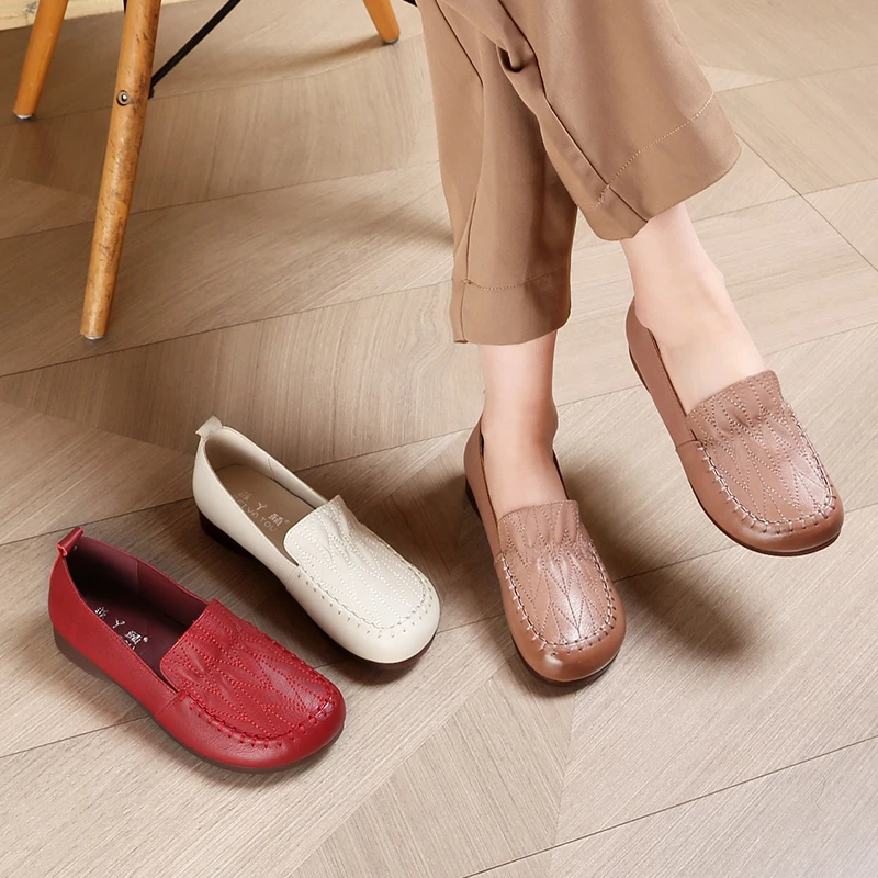 20-098头层牛皮软底软面单鞋皮鞋舒适平底中老年老人休闲妈妈春秋
