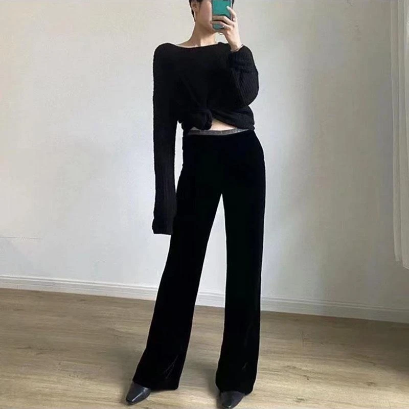 2023年新款单层阔腿裤显高显腿长时尚气质百搭四季黑色女装裤子