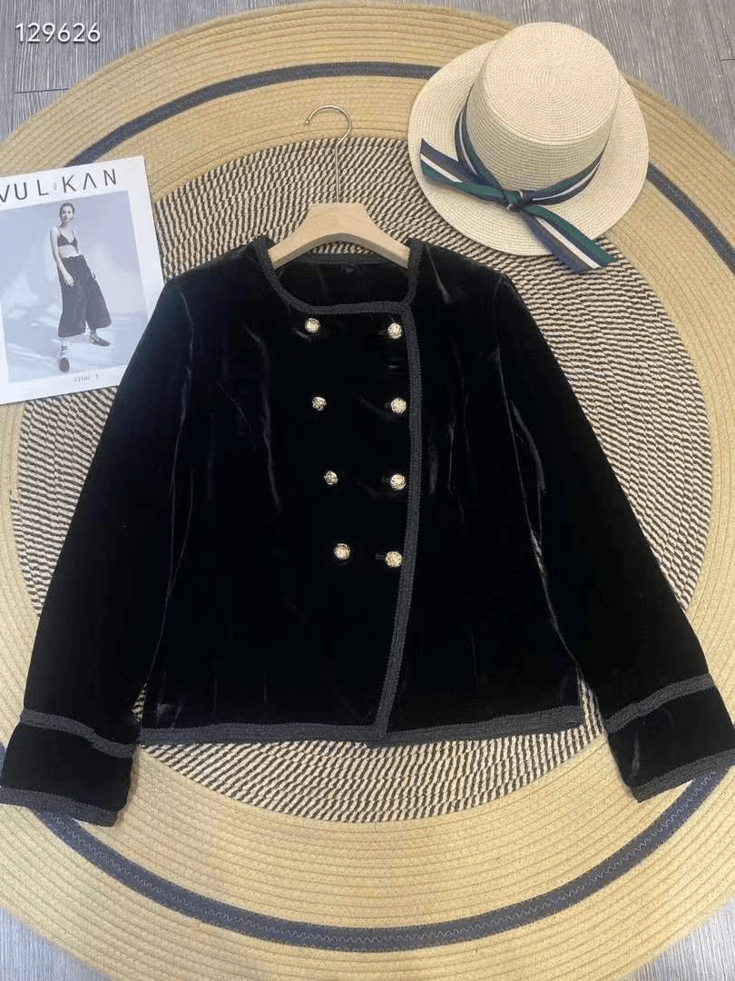 桑蚕丝小香风外套秋冬时尚百搭新款洋气女装黑色外套