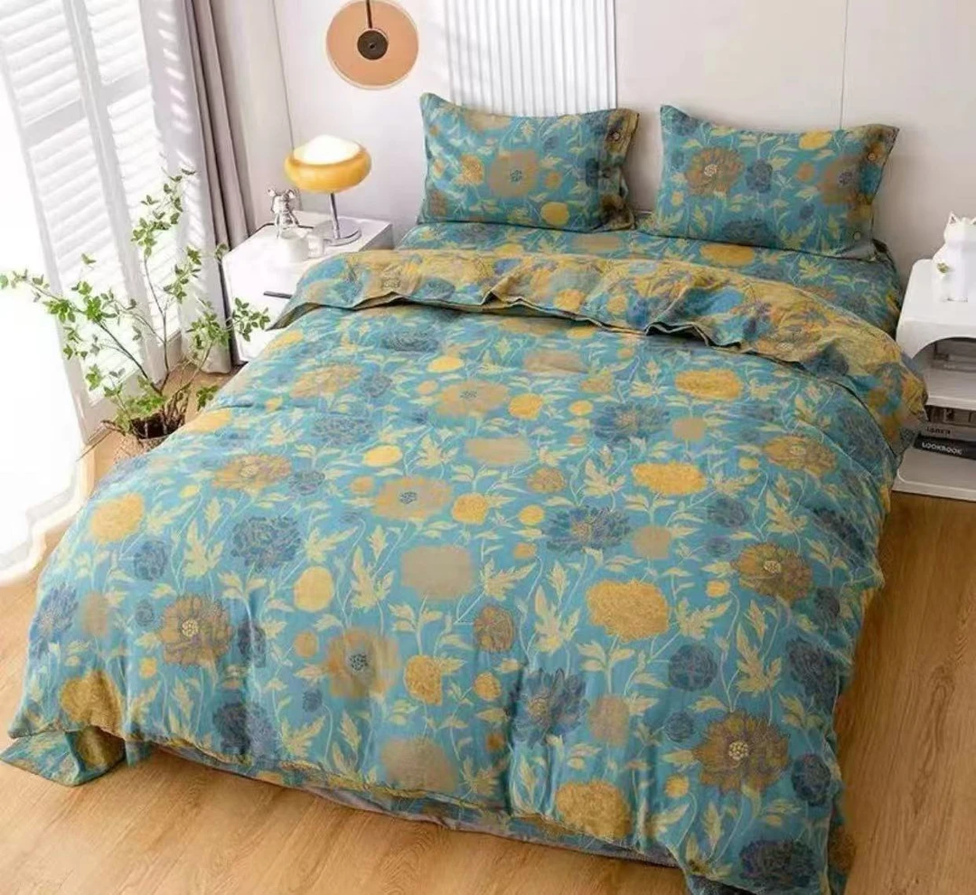 【芝兰玉树】全棉A类色织提花双层纱枕套床单不掉色可机洗