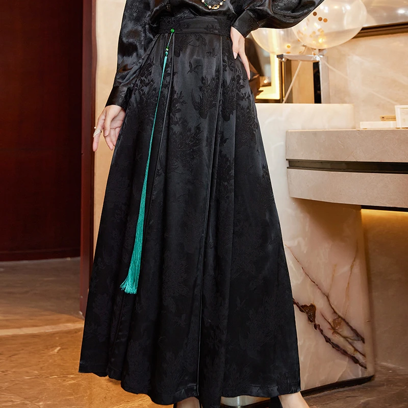 【摇花影】人丝提花 新中式高端名媛半身裙 日常宽松高腰大摆裙