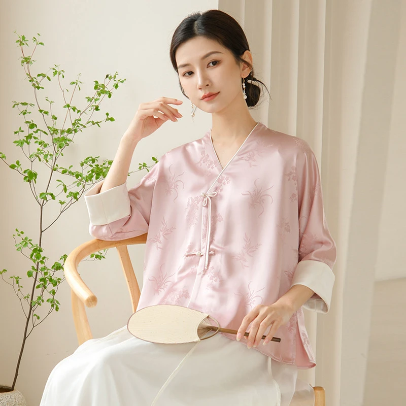 【满芳庭】二色新中式国风提花外套女士禅茶服粉色上衣唐装改良汉服