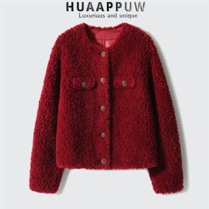 法式红色本命年小香风颗粒绒外套女冬季2023新款复古圣诞加厚上衣