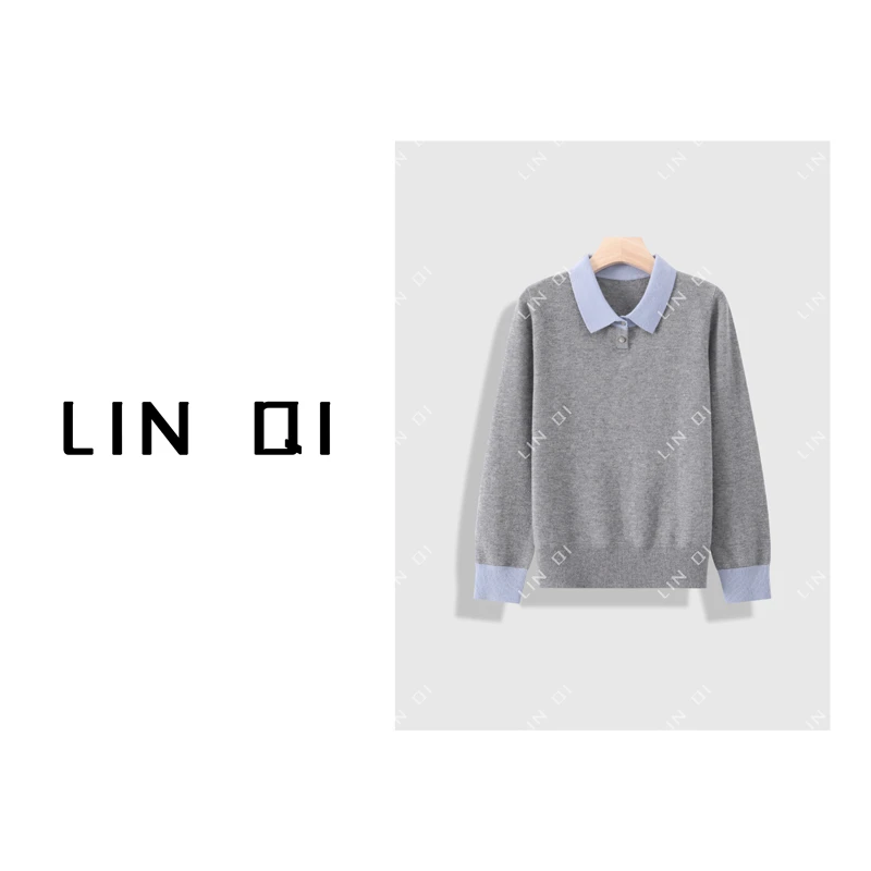 2024秋冬新款简约气质针织衫羊毛翻领百搭打底衫