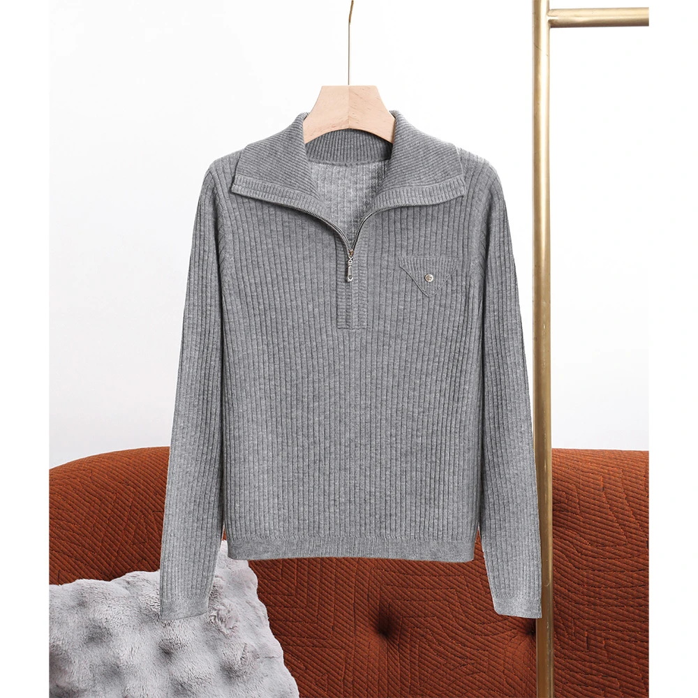 2024秋冬新款时尚百搭羊毛衫半开翻领套头长袖针织羊毛上衣女