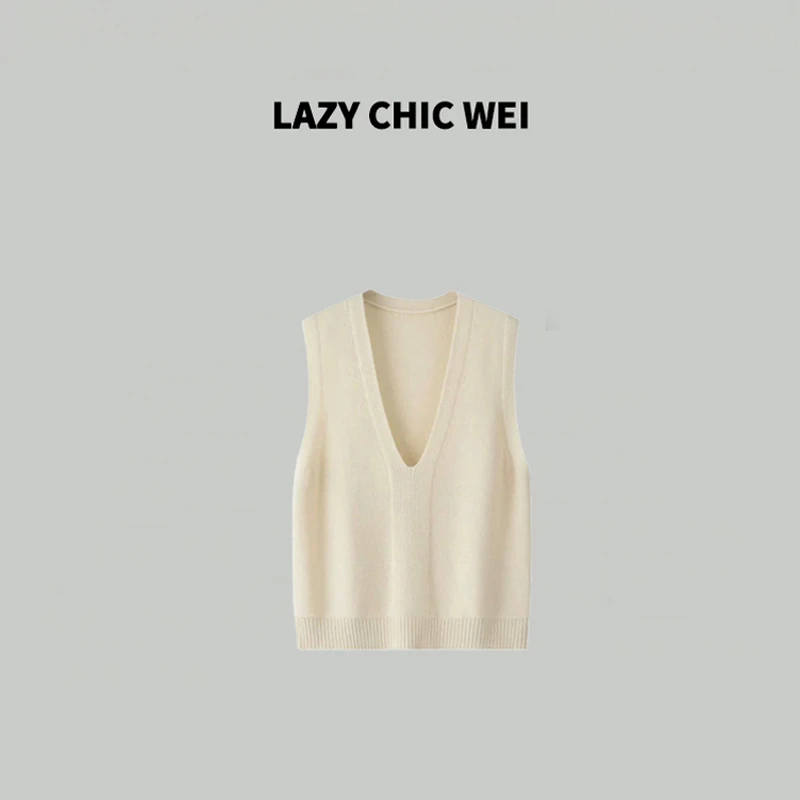 LAZY CHIC WEI 羊毛背心 秋季针织时尚女士纯色针织打底 24SSZ631