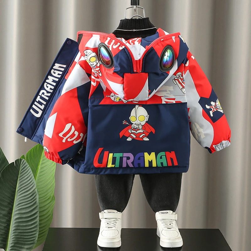 奥特曼男童冬季加厚羽绒服小童大童帅气6-12岁男童羽绒服中长款