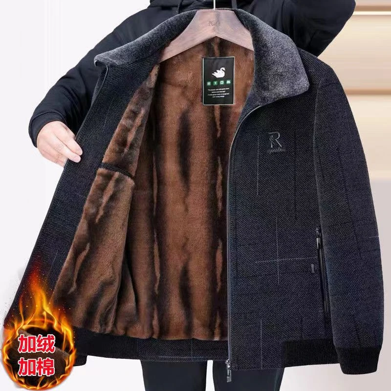 【加绒加厚】冬装中老年保暖外套男爸爸呢子夹克中年男装加棉衣服