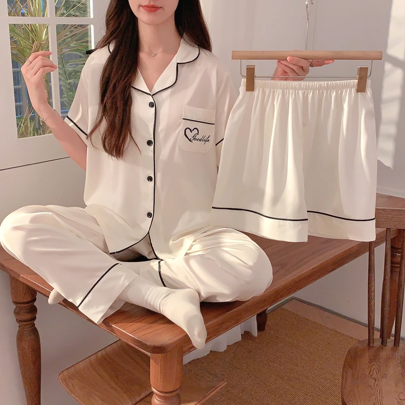 Meng luan/梦鸾【爱心馥芮白】 可外穿短袖三件套睡衣女家居服-3079