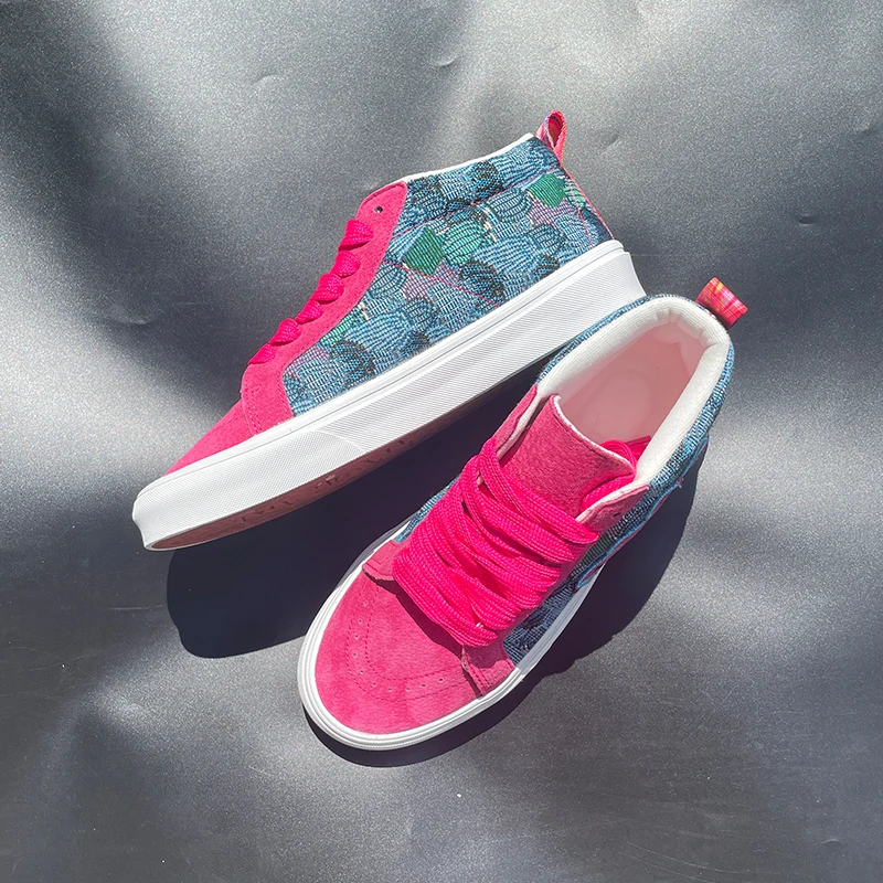 男鞋女鞋运动百搭秋季粉色拼接刺绣精致休闲板鞋潮流韩版学生潮鞋