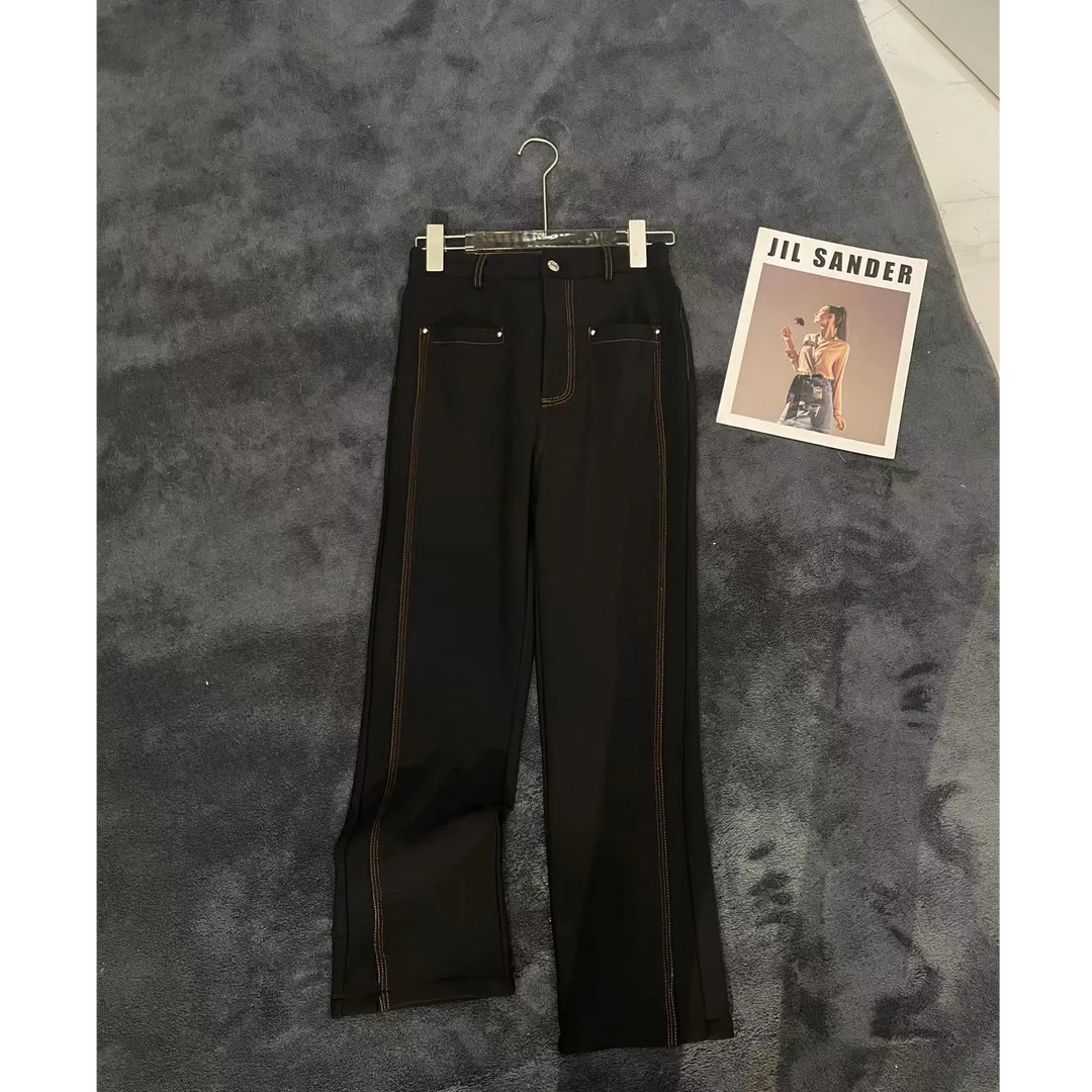 冬季时尚百搭洋气加厚加绒修身显瘦撞色线女士九分烟管裤DW96301