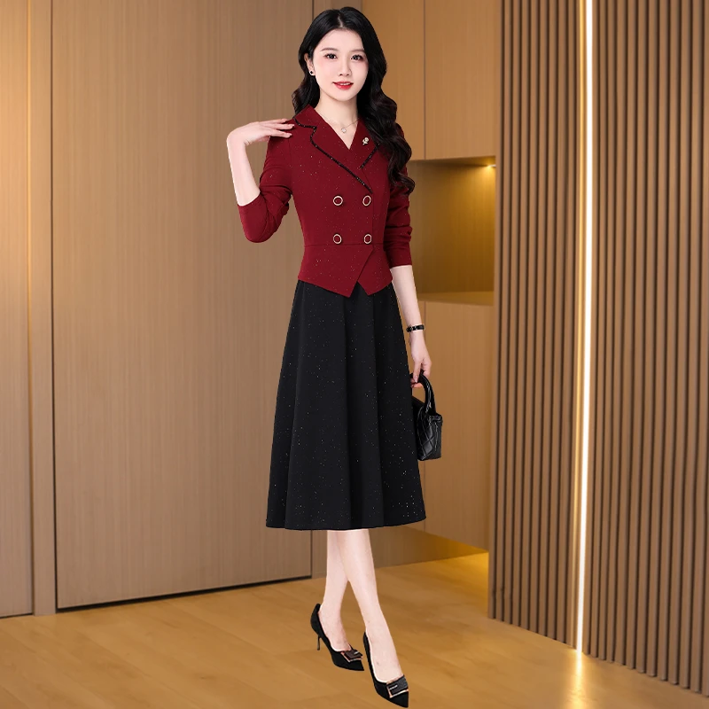 拉夏贝尔喜婆婆婚宴装连衣裙2025新款春秋结婚长辈妈妈礼服假两件