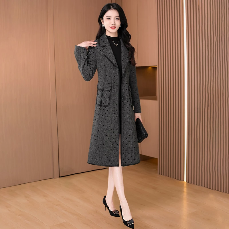 拉夏贝尔女款杭州意法风衣2025新款春秋季高级感中长款洋气质外套