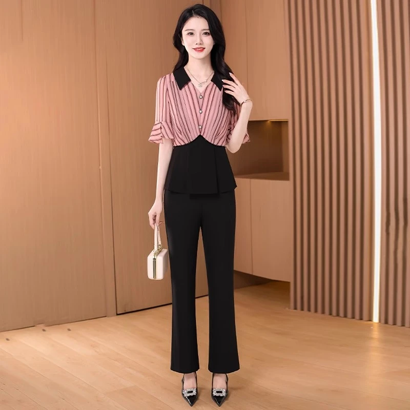 职业通勤条纹小香风套装夏季2025新款时尚洋气女装减龄气质两件套