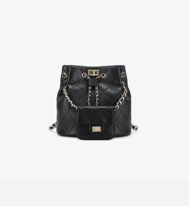 时尚潮流菱格双肩包春夏秋冬水桶包2024新款小香风百搭链条背包女