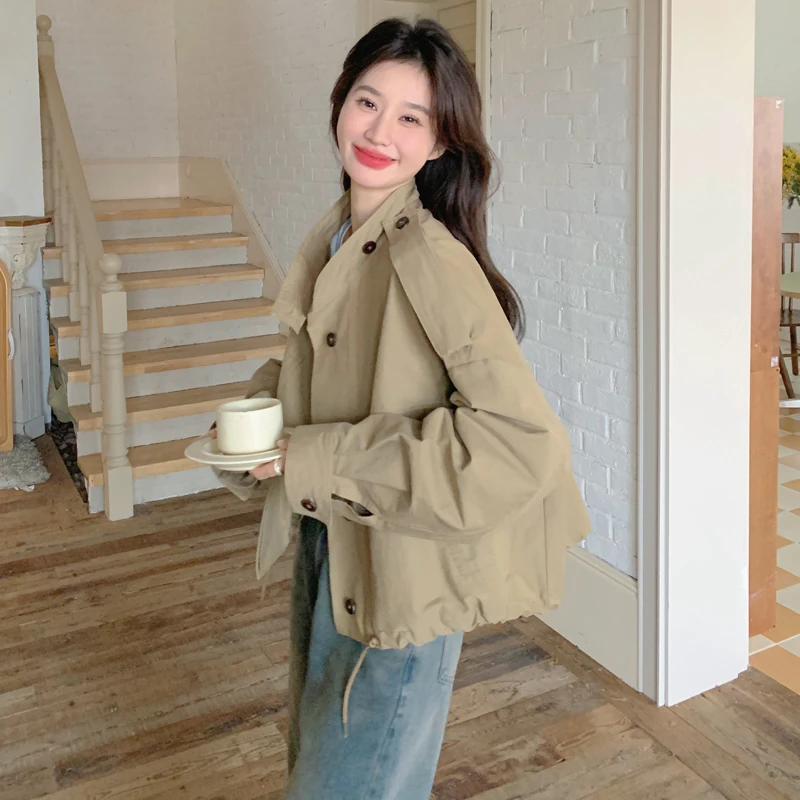 卡其色工装风衣外套女2025秋季新款小众设计感宽松休闲短款夹克潮