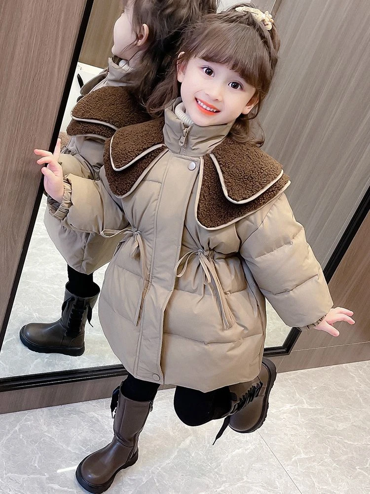 女童冬季棉衣外套2023新款洋气儿童双领加厚保暖收腰棉袄小女孩潮