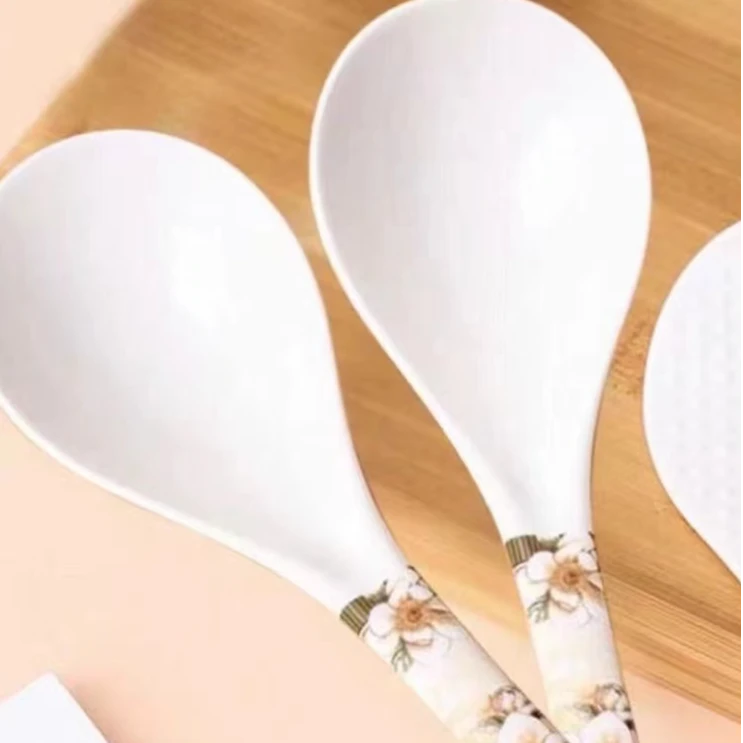 山茶花同款2个陶瓷大汤勺防滑耐高温易清洗 破损补发