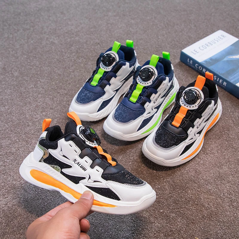 阿童木男童鞋冬季加绒保暖二棉运动鞋中大童旋转纽扣鞋EK580加绒