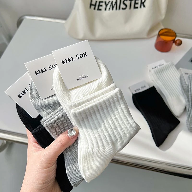 【6双装】白色袜子女中筒夏季薄款防臭情侣运动袜日系百搭纯色短袜