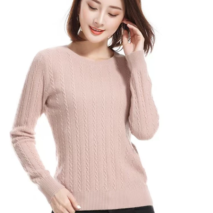 秋冬羊毛女保暖士园领针织绞花时尚打底毛衣多色休闲百搭纯色长袖