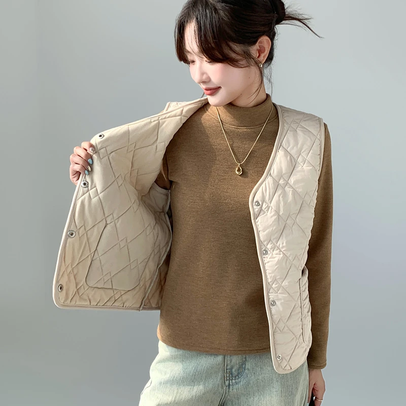 yoewshean/羽媗秋冬保暖马甲背心女内搭内穿菱格绗缝无袖开衫外套