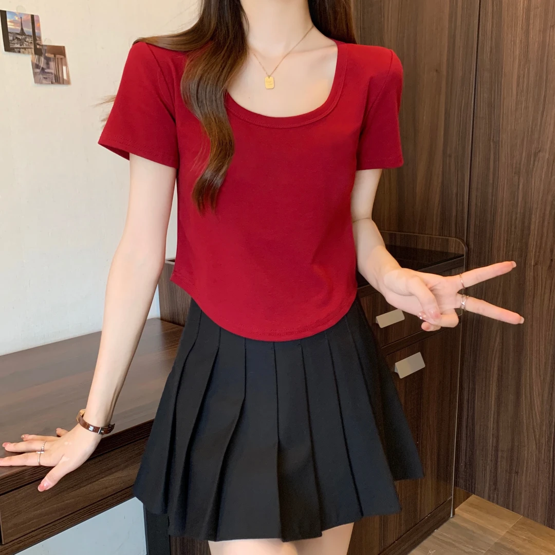 yoewshean/羽媗微胖mm大码女装短袖t恤夏季遮肚修身显瘦百搭圆领