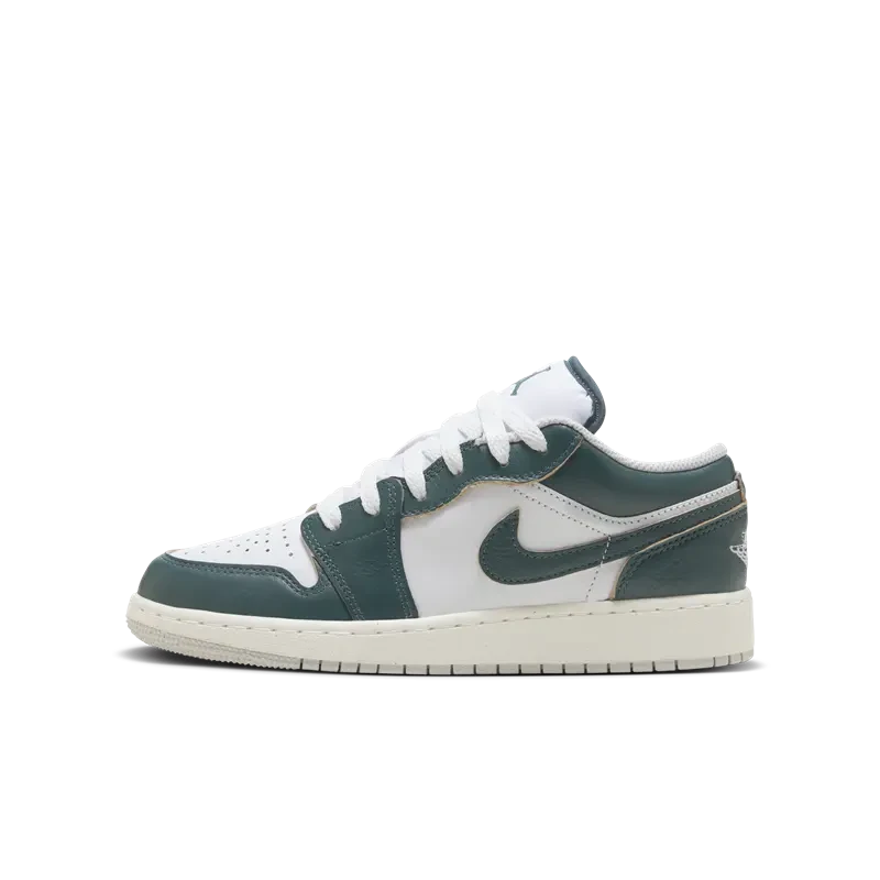 NIKE/耐克正品大童鞋JORDAN 1低帮复古篮球鞋白绿板鞋FQ8041-300