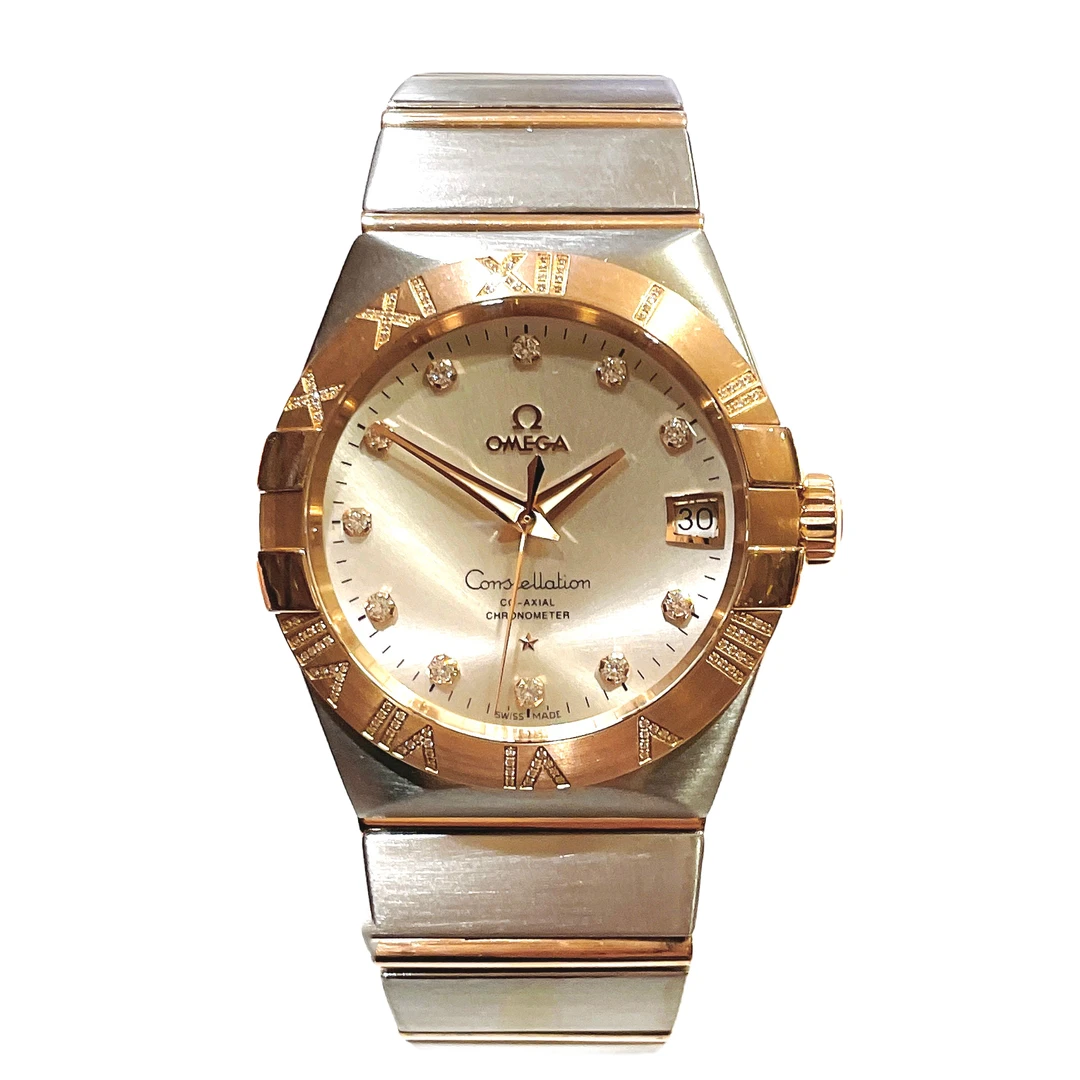 99新 Omega/欧米茄 星座系列/自动机械男表/38mm/镶钻/白色/全套