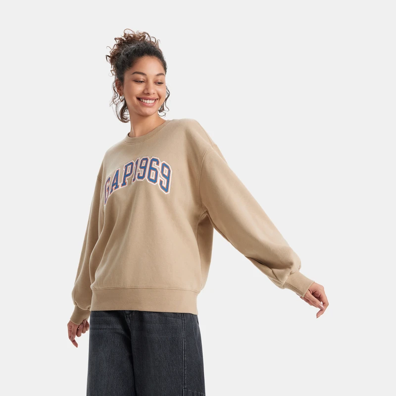 【成毅代言】Gap女装秋冬新款碳素软磨抓绒logo休闲卫衣 604319