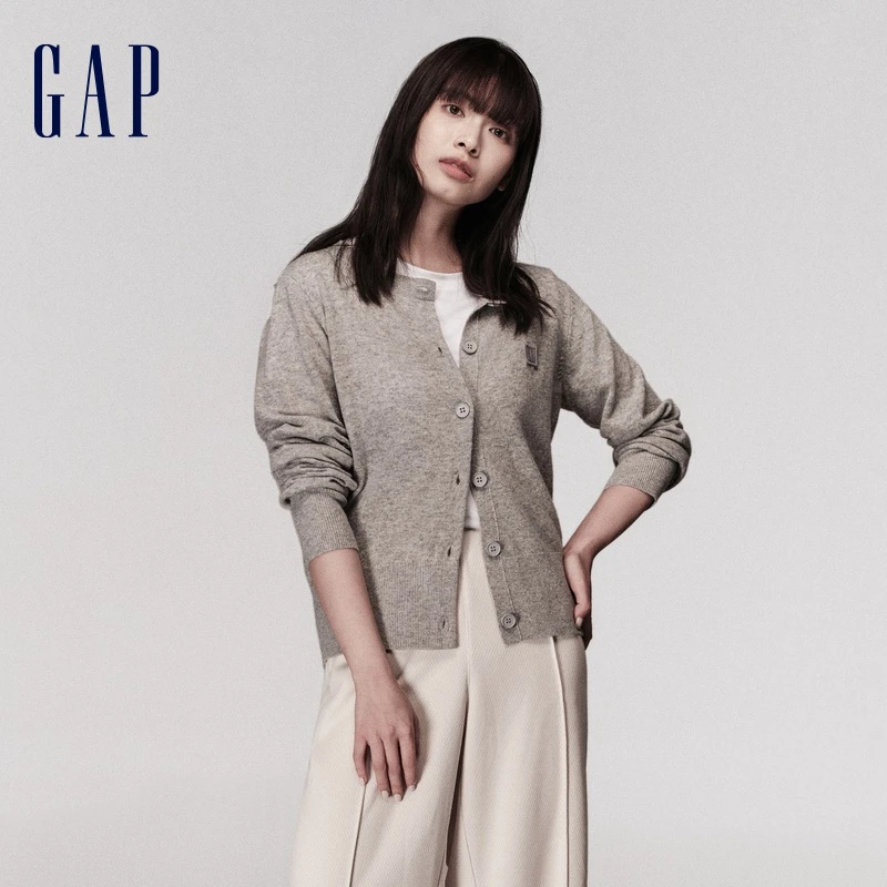 Gap女装羊毛混纺宽松廓形针织开衫721573毛衣开春洋气