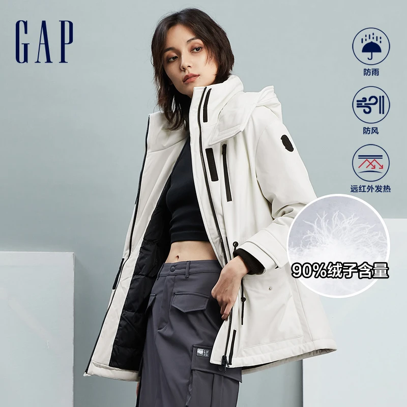 Gap女装冬季2023新款防风防雨发热保暖连帽羽绒服720906时尚外套